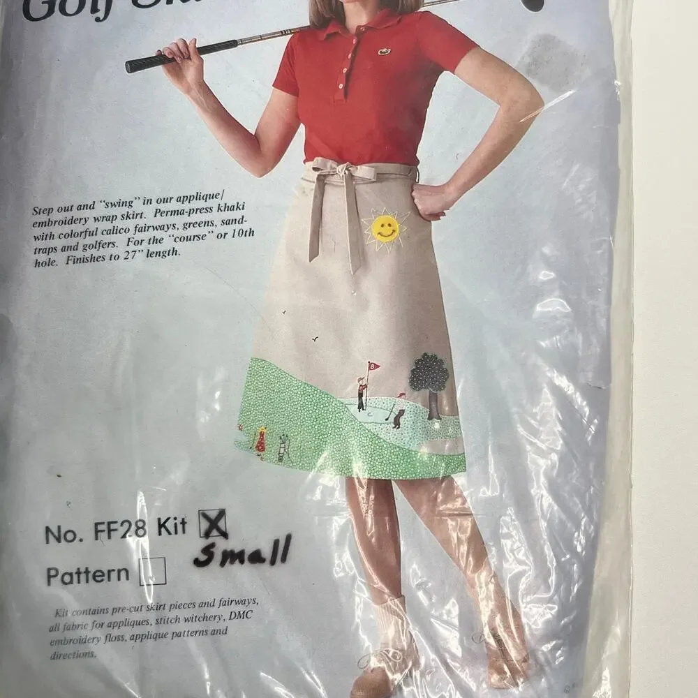 Vintage 80s Golf Skirt Applique Kit Flying Fingers Pattern Project Size Small